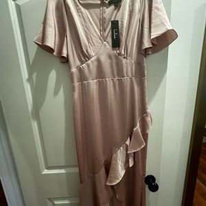 Lulus Eternal Bond Blush Satin Ruffled Flutter Sleeve Maxi Dress